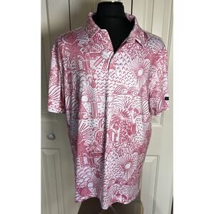 Yatta‎ Golf Men’s Pink And White Tropical Short Sleeve Golf Polo Size XL